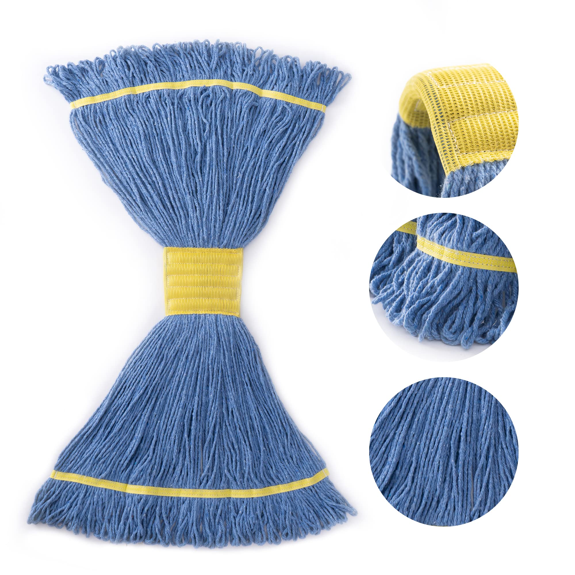 MATTHEW CLEANING PRODUCTS 3Pack Mop Heads Commerical Grade Cotton Loop-End Heavy Duty String Mop Refills,6'' Headband Large Wet Industrial Mop Head Replacement Machine Washable (Blue)