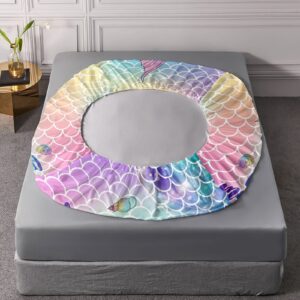 Datura home 4Pcs Kids Fitted Sheet and Flat Set Rainbow Scales Mermaid Printed Pattern Bedding with 1 + 2 Pillowcases for Boys Girls (Rainbow Twin), 67x97 Inches