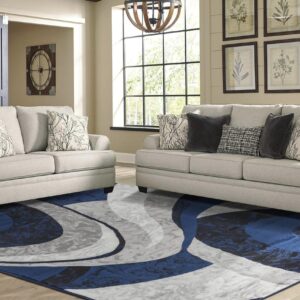 Yafa Home Fashion Modern Contemporary Swirls Design Area Rug, Luxurious, Elegant, and Fashionable Area Rug (Navy, 8 ft X 10 ft)