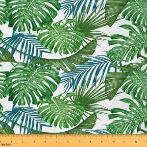 feelyou tropical leaves fabric by the yard,botanical palm leaf pattern hawaiian island upholstery fabric for chairs sofa couch,leaf branches nature theme outdoor fabric waterproof,3 yards,green blue