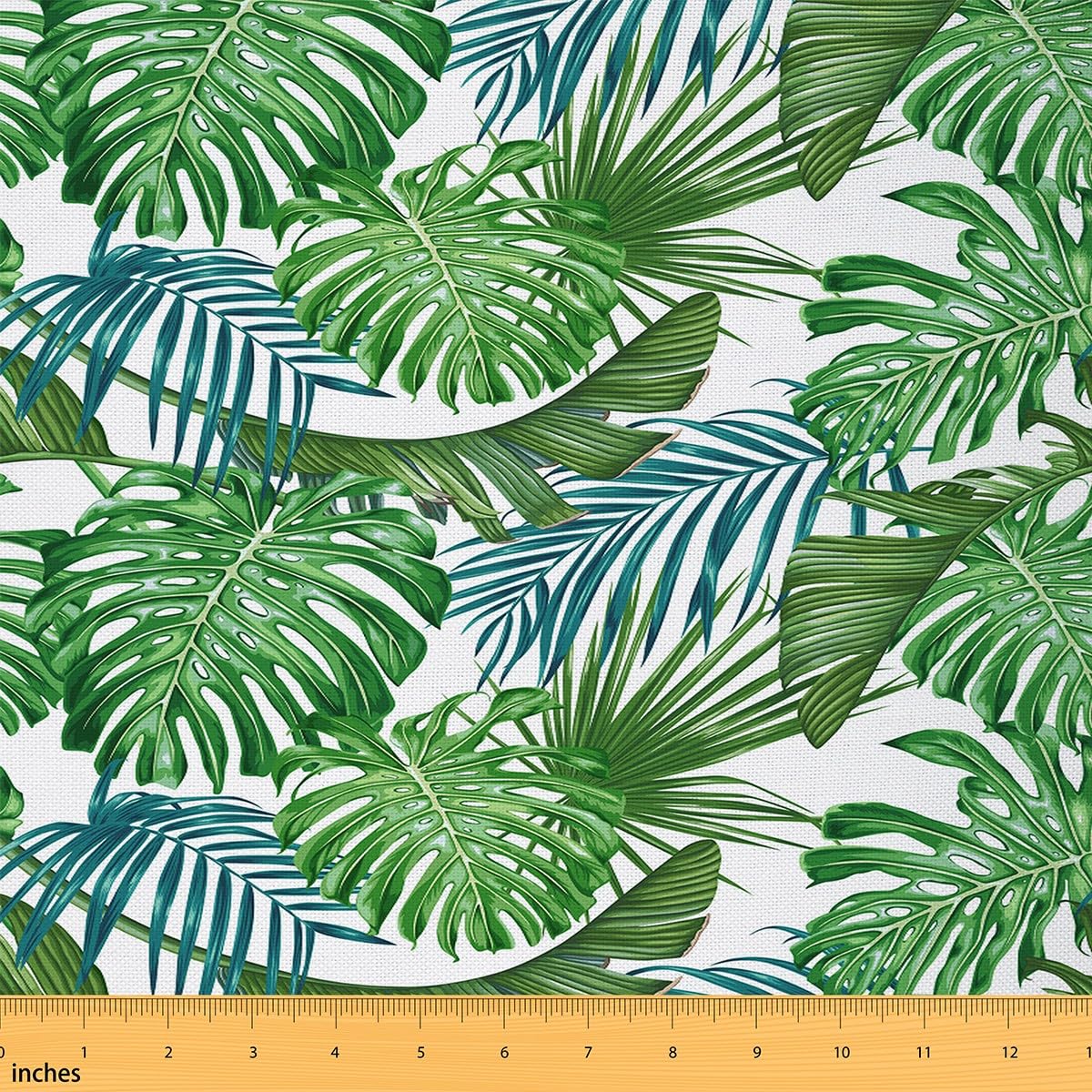 Feelyou Tropical Leaves Fabric by The Yard,Botanical Palm Leaf Pattern Hawaiian Island Upholstery Fabric for Chairs Sofa Couch,Leaf Branches Nature Theme Outdoor Fabric Waterproof,3 Yards,Green Blue