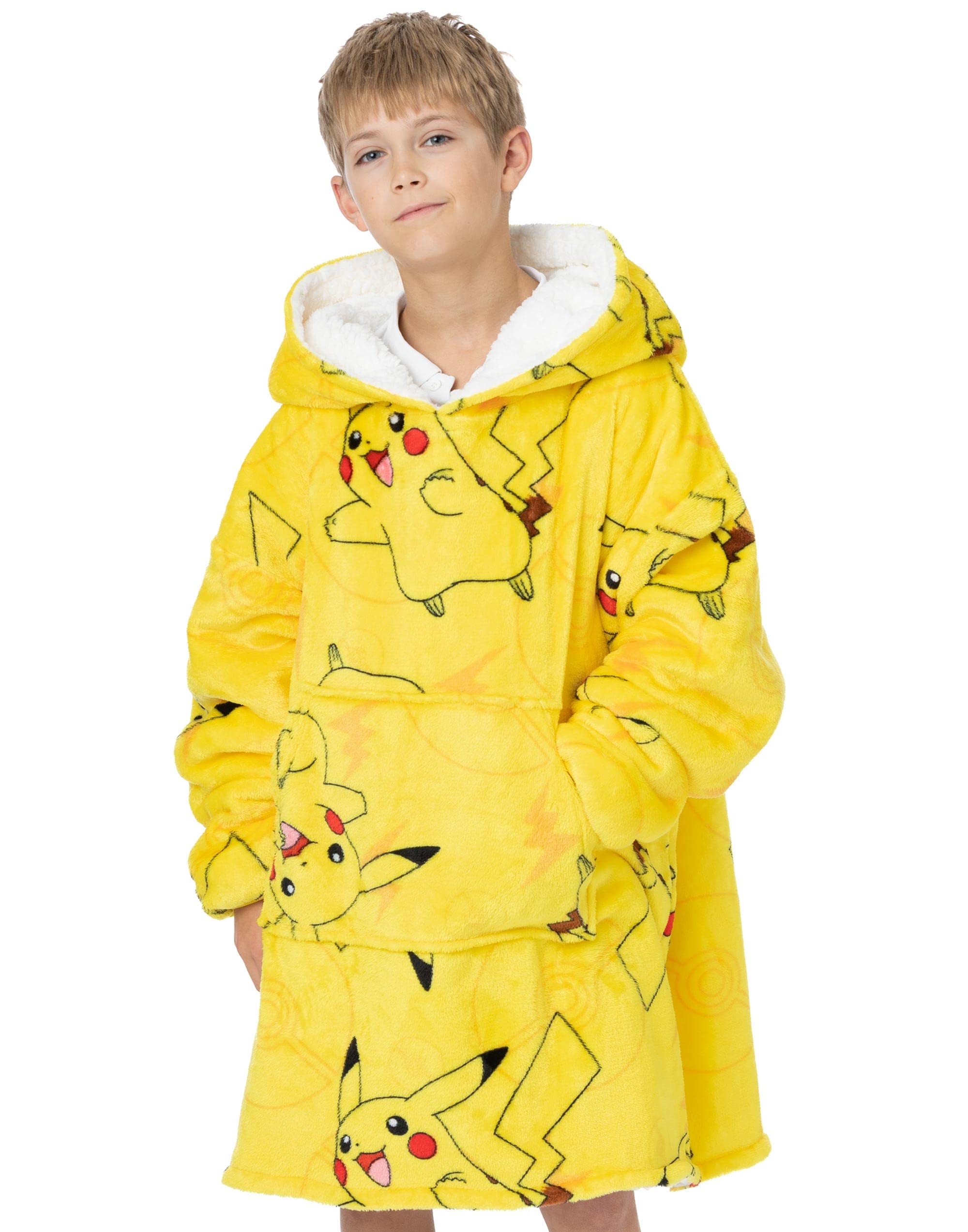 Pokemon Pikachu Vuddie Oversized Blanket Hoodie Kids Boys Girls Yellow Fleece