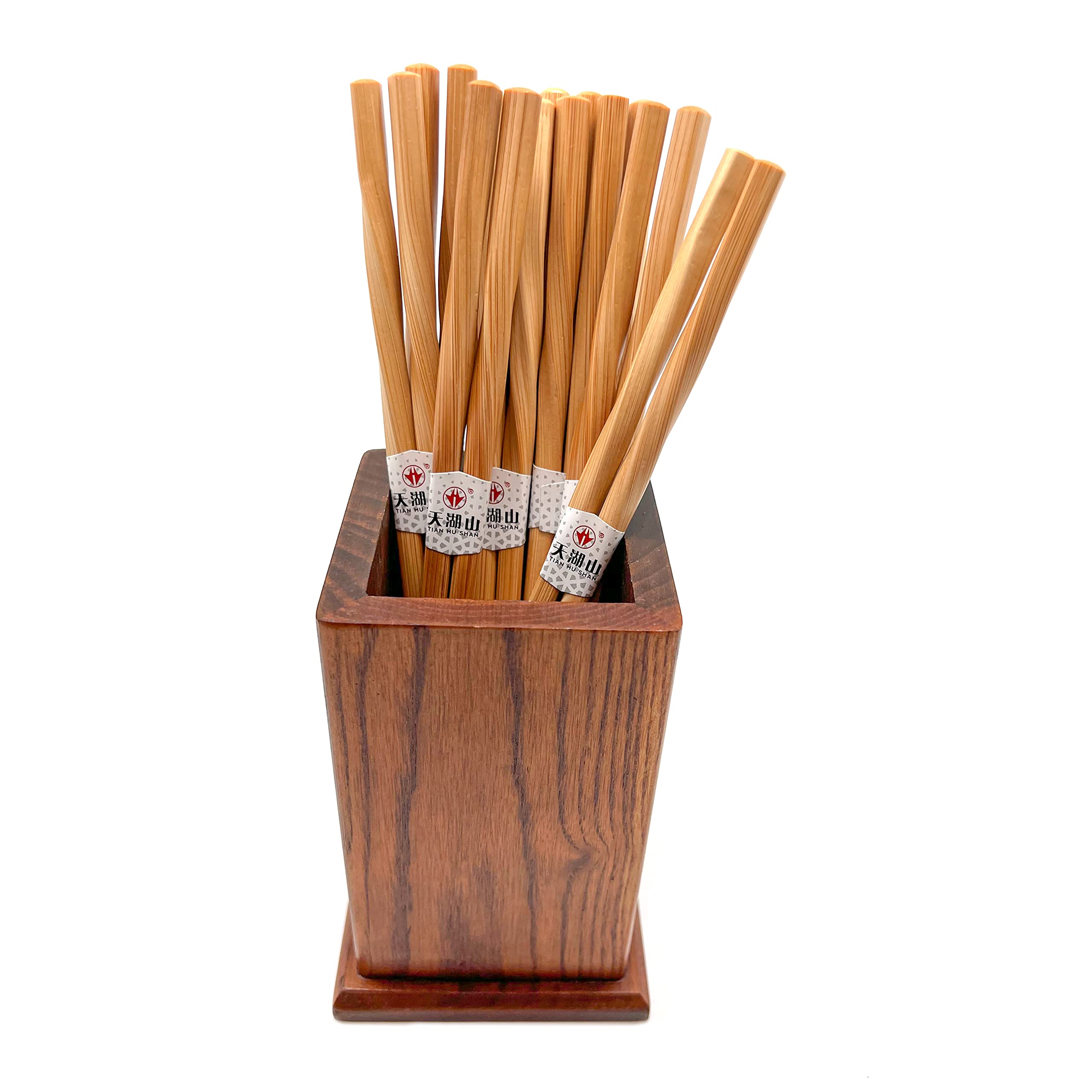 10 Pairs Bamboo Chopsticks Reusable, Twisted chopsticks Natural Wooden Chopsticks, 9.06 Inch/23cm Dishwasher Safe Lightweight by LANHUTHS