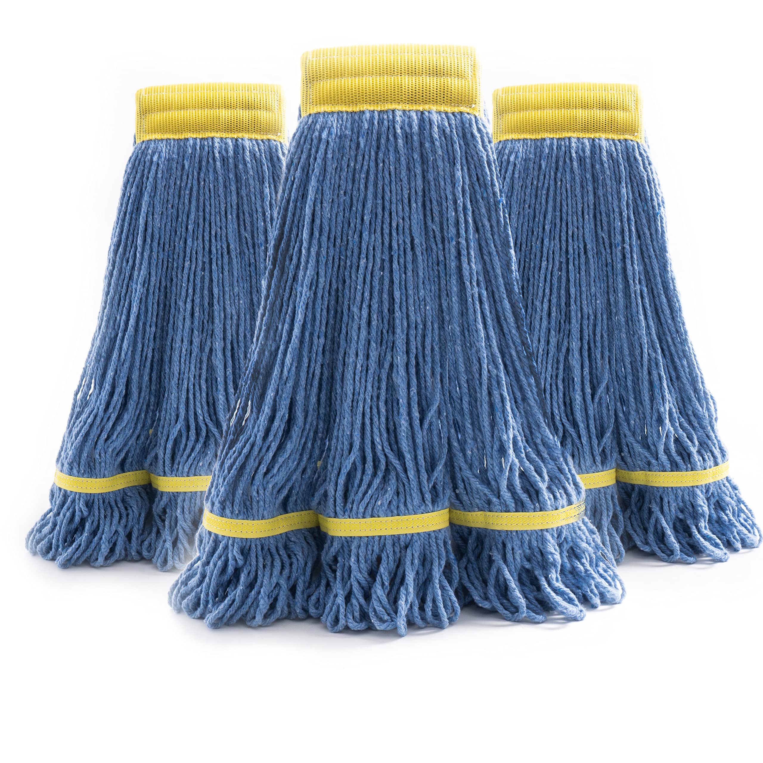 MATTHEW CLEANING PRODUCTS 3Pack Mop Heads Commerical Grade Cotton Loop-End Heavy Duty String Mop Refills,6'' Headband Large Wet Industrial Mop Head Replacement Machine Washable (Blue)