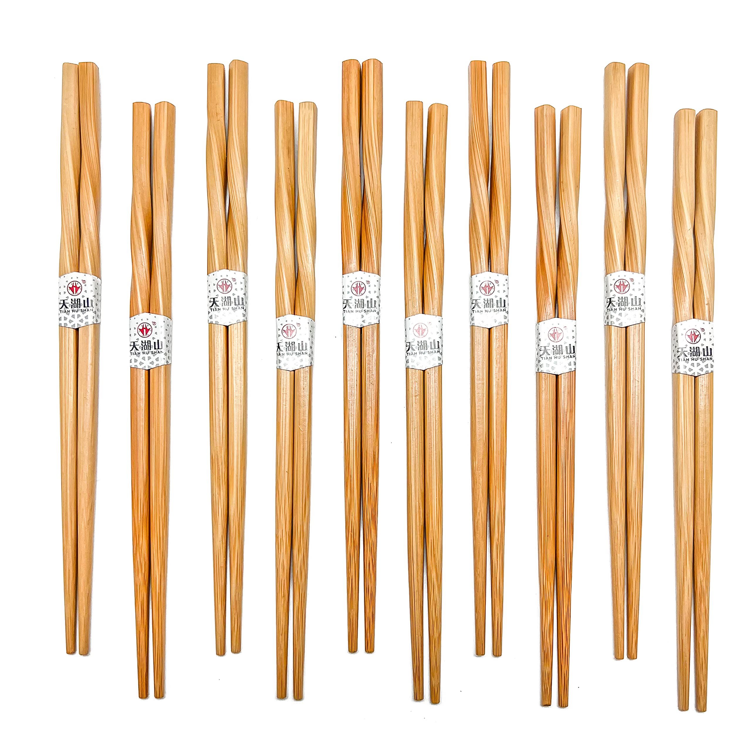 10 Pairs Bamboo Chopsticks Reusable, Twisted chopsticks Natural Wooden Chopsticks, 9.06 Inch/23cm Dishwasher Safe Lightweight by LANHUTHS