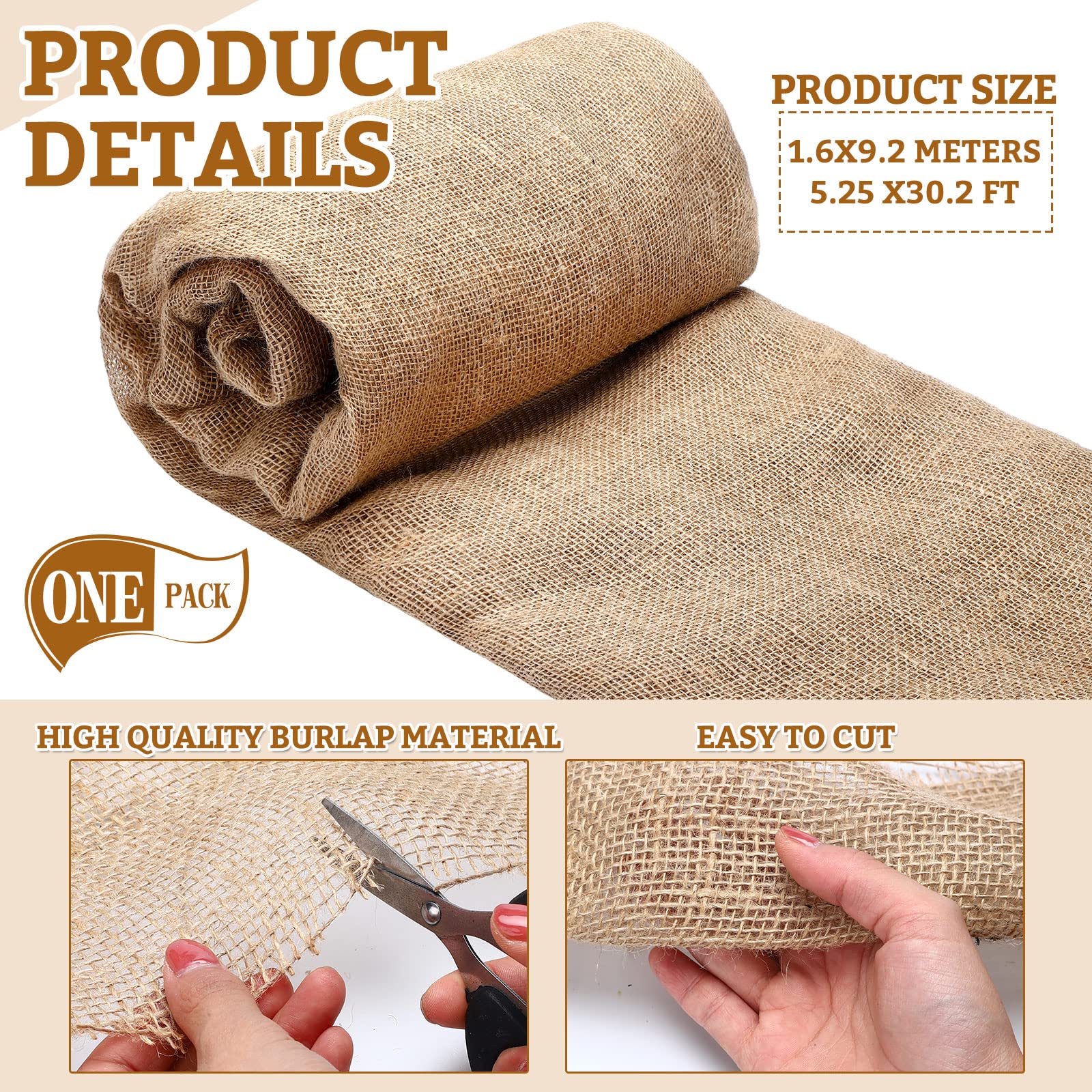 Burlap Roll Natural Burlap Fabric Multipurpose Rustic Fabric Roll for Garden Wedding Table Runners Home Party Decor (63 Inch x 30 Feet)