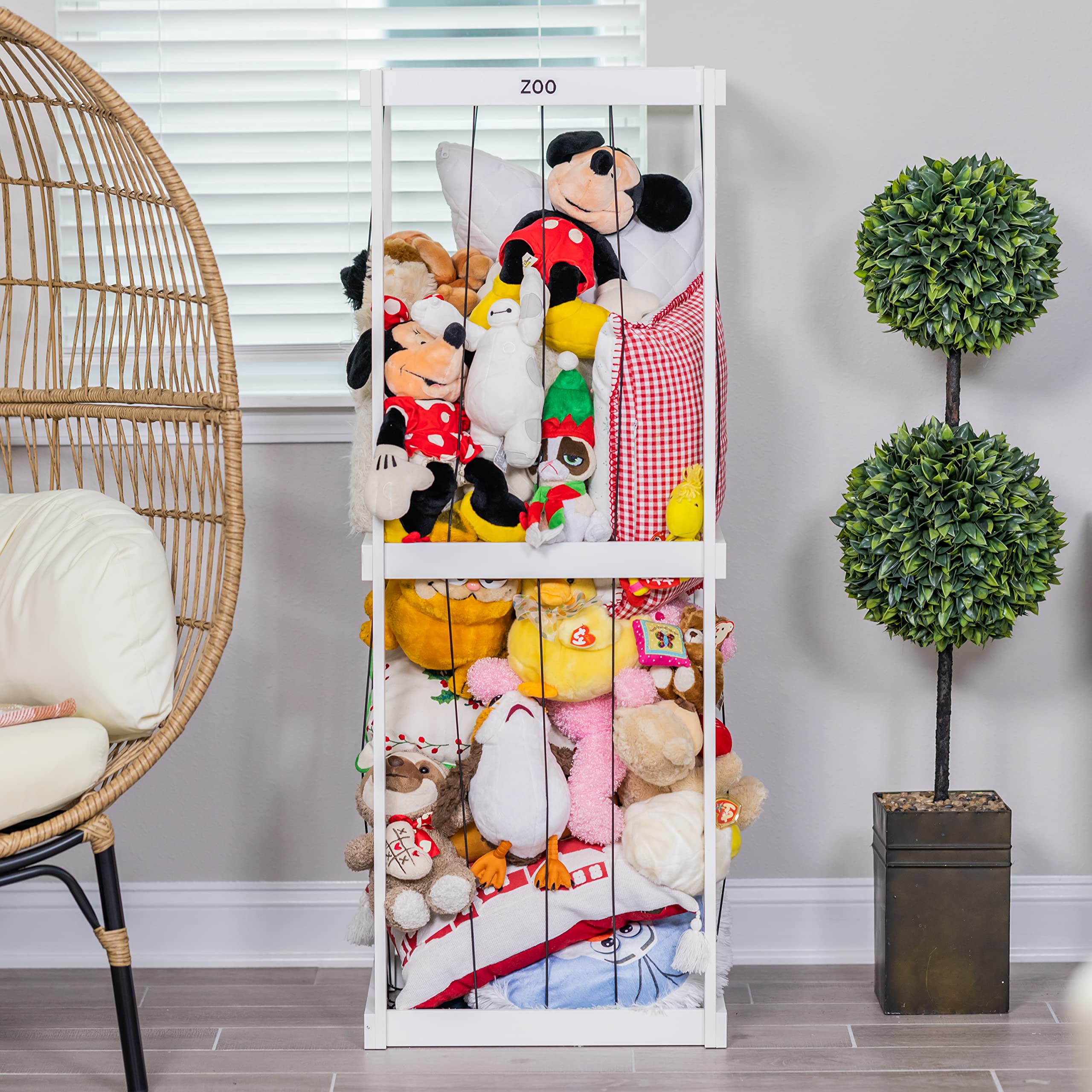 RELODECOR Stuffed Animal Zoo Storage, Wood Zoo Animals Toy Holder, Animal Cage Organizer, Ball Storage, Zoo Cage for Stuffed Animals