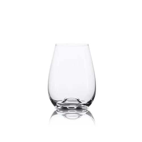 ANDERS & WHITE - 'Hosking' Stemless Wine Glasses. Lead and Toxin Free European Crystal. 4x 15.6 Ounces (460ml) Glasses. Universal Red and White Wine Glasses. Ideal Water Tumbler.