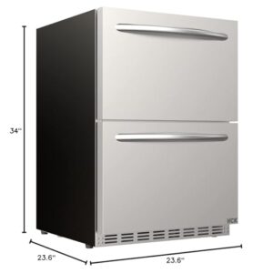 HCK Under Counter Outdoor Refrigerator, 24 Inch Double Drawer Fridge with Weatherproof Stainless Steel, Fast Cooling, Outdoor Beverage Refrigerator for Patio, Ideal for Home & Commercial Use