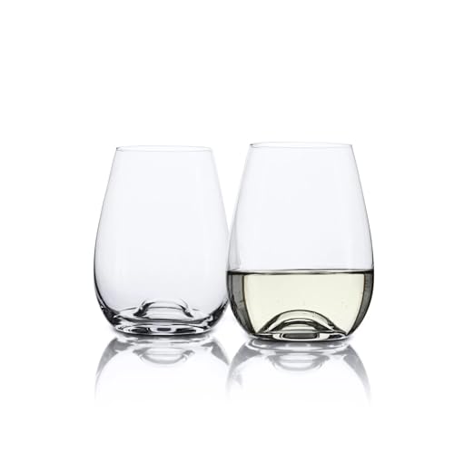 ANDERS & WHITE - 'Hosking' Stemless Wine Glasses. Lead and Toxin Free European Crystal. 4x 15.6 Ounces (460ml) Glasses. Universal Red and White Wine Glasses. Ideal Water Tumbler.