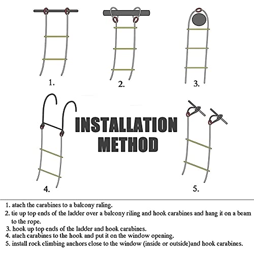 LQX Rope Ladder Emergency Escape Safety Ladder with Hooks Flame Resistant Soft Fast to Deploy, for Home Outdoor Climbing Office Buildings Playground/3M