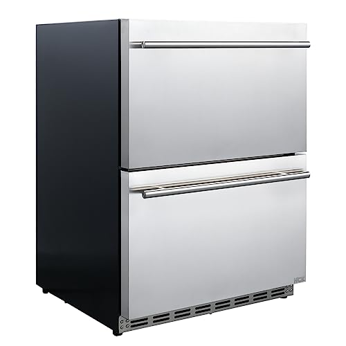 HCK Under Counter Outdoor Refrigerator, 24 Inch Double Drawer Fridge with Weatherproof Stainless Steel, Fast Cooling, Outdoor Beverage Refrigerator for Patio, Ideal for Home & Commercial Use