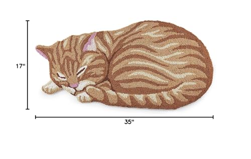 SAGEFINDS Hand Hooked Cat Rug | Orange Tabby Shaped Accent Mat | Cute Sleeping Kitty Area Rug | 17” x 35”