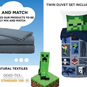 Saturday Park Minecraft Emblematic Twin Duvet Cover & Sham Set - 2 Piece 100% Organic Cotton Duvet Set Features Creeper, Alex & Steve - GOTS & Oeko-TEX Certified (Minecraft Official)