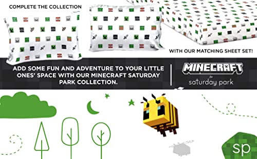 Saturday Park Minecraft Emblematic Twin Duvet Cover & Sham Set - 2 Piece 100% Organic Cotton Duvet Set Features Creeper, Alex & Steve - GOTS & Oeko-TEX Certified (Minecraft Official)