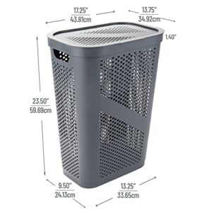 Mind Reader 60L Slim Laundry Hamper, Clothes Basket, Lid, Ventilated, Plastic, 17.25"L x 13.75"W x 23.5"H, Gray