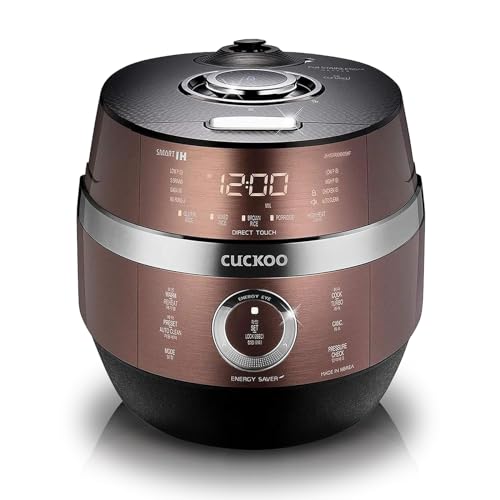 CUCKOO CRP-JHR0609F 6-Cup (Uncooked) / 12-Cup (Cooked) Induction Heating Pressure Rice Cooker with Nonstick Inner Pot, 16 Menu Options, Fuzzy Logic Tech, 3 Voice Guide, Auto Clean (Copper/Black)