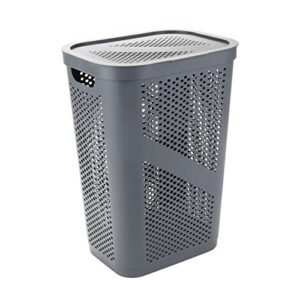 Mind Reader 60L Slim Laundry Hamper, Clothes Basket, Lid, Ventilated, Plastic, 17.25"L x 13.75"W x 23.5"H, Gray