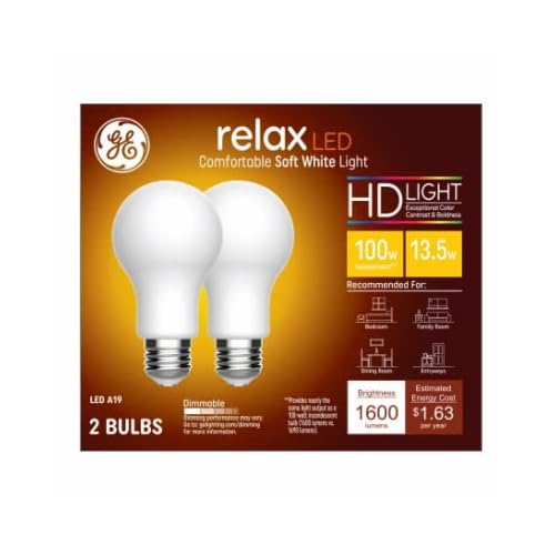 GE Lighting 93129807 Relax HD+ LED Light Bulbs, Soft White, 1600 Lumens, 13 Watt, 2-Pk. - Quantity 4