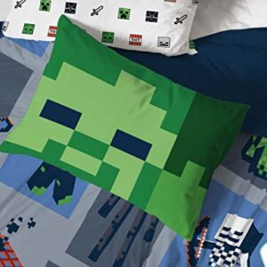 Saturday Park Minecraft Emblematic Twin Duvet Cover & Sham Set - 2 Piece 100% Organic Cotton Duvet Set Features Creeper, Alex & Steve - GOTS & Oeko-TEX Certified (Minecraft Official)