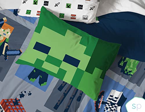 Saturday Park Minecraft Emblematic Twin Duvet Cover & Sham Set - 2 Piece 100% Organic Cotton Duvet Set Features Creeper, Alex & Steve - GOTS & Oeko-TEX Certified (Minecraft Official)