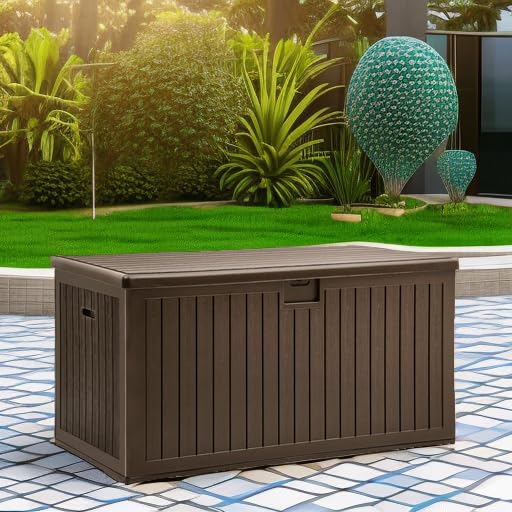 YITAHOME XXL 230 Gallon Large Deck Box,Outdoor Storage for Patio Furniture Cushions,Garden Tools with Flexible Divider, Waterproof,Lockable (Brown)