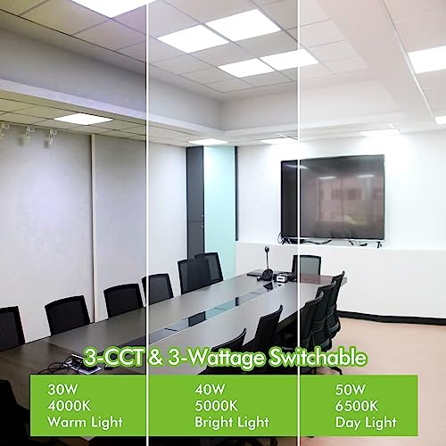 hykolity 2x2 FT LED Flat Panel Troffer Light, 30/40/50W, CCT Selectable 4000K/5000K/6500K Drop Ceiling Office Lights, 115LM/W, 0-10V Dimmable Ultra Slim Recessed Back-lit Fixture, ETL 6 Pack