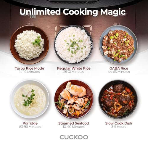 CUCKOO CRP-JHR0609F 6-Cup (Uncooked) / 12-Cup (Cooked) Induction Heating Pressure Rice Cooker with Nonstick Inner Pot, 16 Menu Options, Fuzzy Logic Tech, 3 Voice Guide, Auto Clean (Copper/Black)