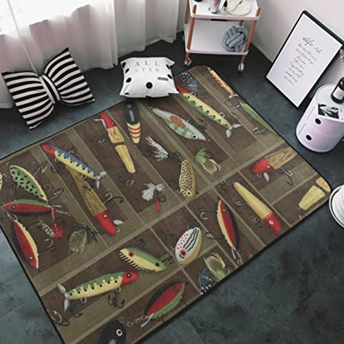 Area Rug Ultra Soft Nursery Rug Stylish Mats Carpets Multipurpose Carpets for Living Room, Bedroom, Extra Large Area Carpet Vintage Fishing Lure Style