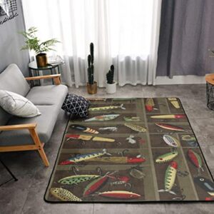 Area Rug Ultra Soft Nursery Rug Stylish Mats Carpets Multipurpose Carpets for Living Room, Bedroom, Extra Large Area Carpet Vintage Fishing Lure Style