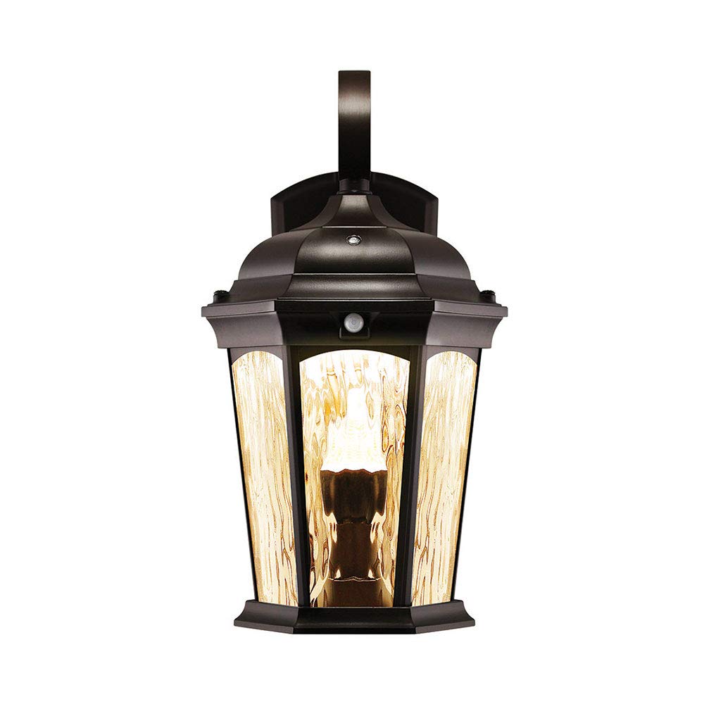 Euri Lighting EFL-130W-MD Flickering Flame Lantern, Water Glass, with Integrated Security Light (3000K), Photocell and Motion-Sensor (Dusk-to-Dawn), Oil Rubbed Bronze Housing (Pack of 2)