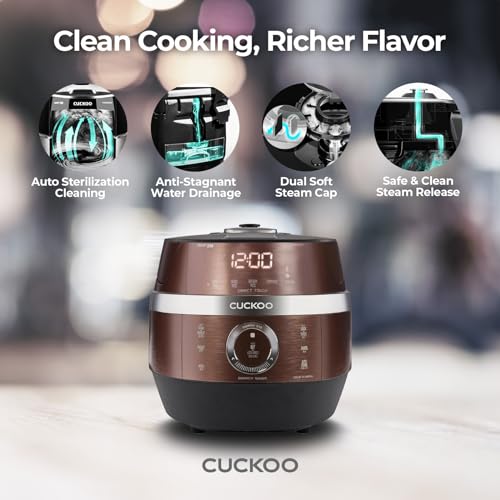 CUCKOO CRP-JHR0609F 6-Cup (Uncooked) / 12-Cup (Cooked) Induction Heating Pressure Rice Cooker with Nonstick Inner Pot, 16 Menu Options, Fuzzy Logic Tech, 3 Voice Guide, Auto Clean (Copper/Black)