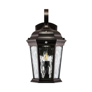 Euri Lighting EFL-130W-MD Flickering Flame Lantern, Water Glass, with Integrated Security Light (3000K), Photocell and Motion-Sensor (Dusk-to-Dawn), Oil Rubbed Bronze Housing (Pack of 2)