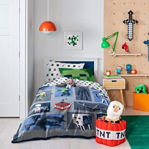 Saturday Park Minecraft Emblematic Twin Duvet Cover & Sham Set - 2 Piece 100% Organic Cotton Duvet Set Features Creeper, Alex & Steve - GOTS & Oeko-TEX Certified (Minecraft Official)