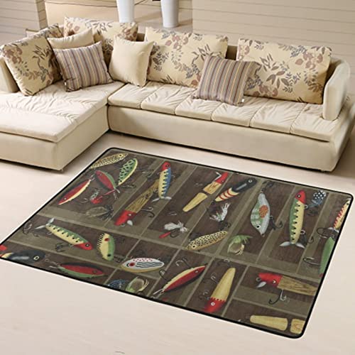 Area Rug Ultra Soft Nursery Rug Stylish Mats Carpets Multipurpose Carpets for Living Room, Bedroom, Extra Large Area Carpet Vintage Fishing Lure Style