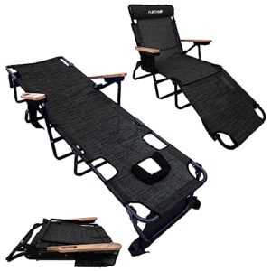 easygo product flip face down tanning chaise lounge chair with face & arm holes-4 legs support-textilene material-6 position-arm head rest pillow-beach or home use-patents pending, black