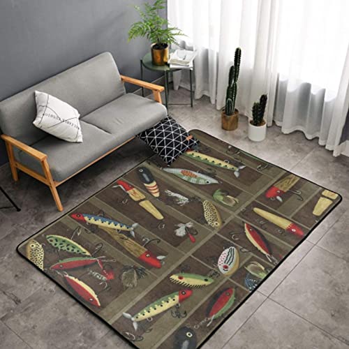 Area Rug Ultra Soft Nursery Rug Stylish Mats Carpets Multipurpose Carpets for Living Room, Bedroom, Extra Large Area Carpet Vintage Fishing Lure Style