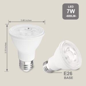 FTL PAR20 LED Bulbs 5000K Daylight White, 7W 600LM 50W 60W Equivalent, Dimmable Spot Light Bulb, E26 Base, Indoor Outdoor Flood Light, 10-Pack