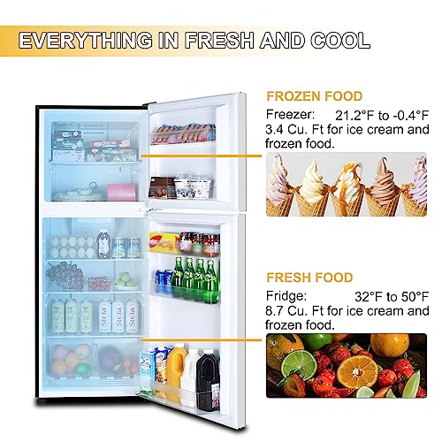 Frestec 12.1 CU' Refrigerator with Freezer, Apartment Size Refrigerator Top Freezer, 2 Door Fridge with Adjustable Thermostat Control, Freestanding, Door Swing, Stainless Steel (FR 1202 SL)