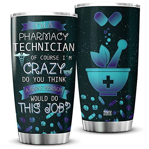 ZOXIX Pharmacy Technician Tumbler With Funny Sayings For Women Nurse Nursing Health Care Provider Gifts Pharmacist Coffee Travel Mug 20oz Stainless Steel Tumblers For Drug Dealer