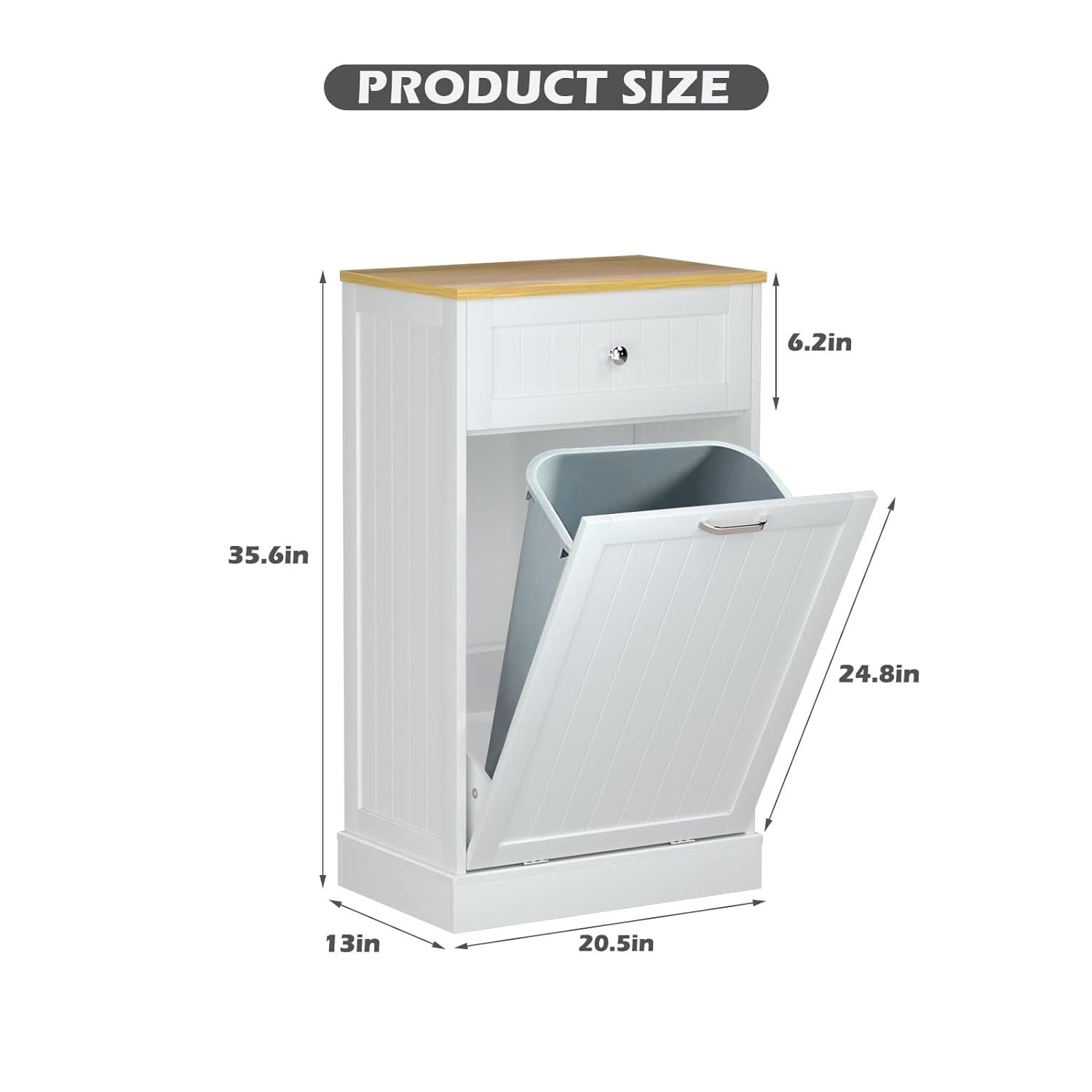 GAZHOME Tilt Out Trash Cabinet, Upgrade Wooden Free Standing Trash Cabinet,Recycling Cabinet with Hideaway Drawer,10 Gallon Tilt Out Trash Cabinet Kitchen(White)