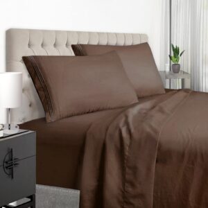 easehome brown full size bed sheet set - teen boys sheet sets deep pocket to 18 inches mattress 4 piece - premium bedding sheets & pillowcases collection - extra soft,wrinkle, fade, stain resistant