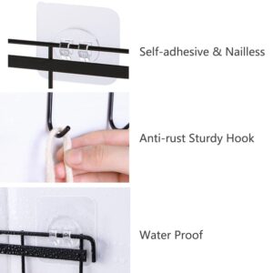 2 Pack Adhesive Wall Hooks Rack Kitchen Rail, Space Saving Heavy Duty Wall Hooks Hanger with 6 Hooks for Kitchen Bathroom Bedroom Closet, Kitchen Utensil for Hanging Knives, Spoon, Towel (Black)