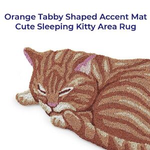 SAGEFINDS Hand Hooked Cat Rug | Orange Tabby Shaped Accent Mat | Cute Sleeping Kitty Area Rug | 17” x 35”