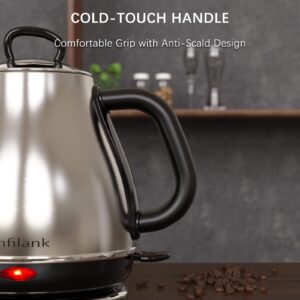 Anfilank Electric Gooseneck Kettle, 1L 1500W Fast Boil, 100% Stainless Steel BPA Free Pour-Over Coffee & Tea Kettle, Water Boiler with Auto Shut & Boil-Dry Protection, Silver