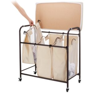 Laundry Hamper 3-Bag Sorter Cart with Ironing Board