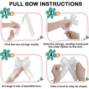 WEWILUCK Pull Bows for Gift Wrapping, 15 PCS Large Gift Bow Bulk for Presents Package, Gift Baskets, Christmas, Wedding, and Party Decor (White with Tulle & Gold line, 6 inches)