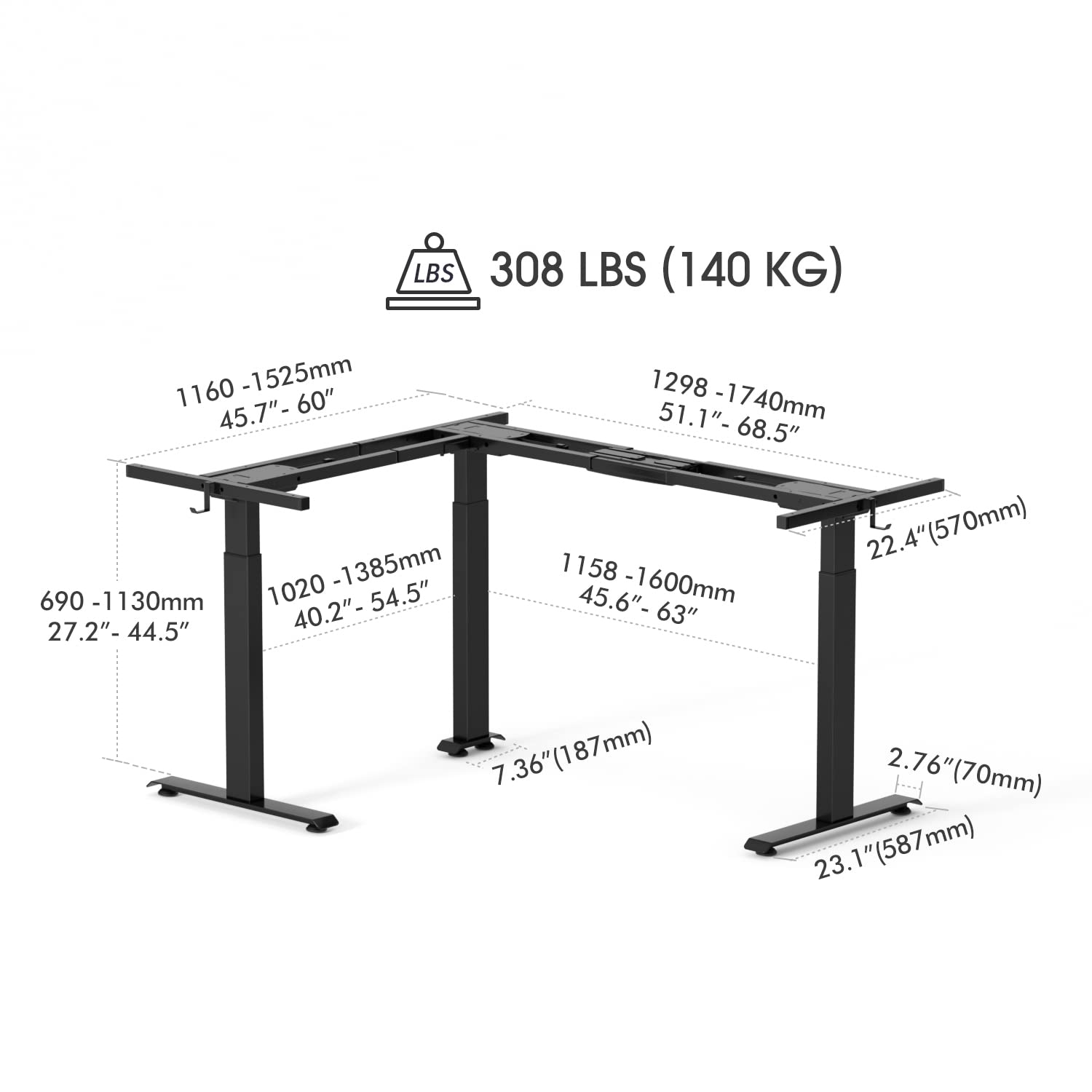 FEZIBO 75 Inches, Supports Over 300lbs, Large L Shaped Standing Desk, Electric Height Adjustable L Shaped Desk, Suitable for Home Office, Rustic Brown Top/Black Frame