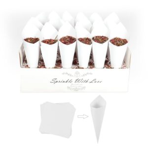 bekecidi 30 pieces biodegradable confetti cones and stand tray paper cone box 30 holes suitable placing dried flower petals confetti for wedding, engagement, party, birthday (white)