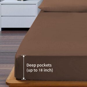 EaseHome Brown Full Size Bed Sheet Set - Teen Boys Sheet Sets Deep Pocket to 18 inches Mattress 4 Piece - Premium Bedding Sheets & Pillowcases Collection - Extra Soft,Wrinkle, Fade, Stain Resistant